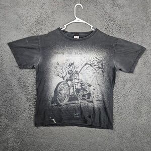 DAN Motorcycle Graphic T Shirt XL‎ Black Distressed